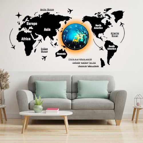 3D Wooden World Map Clock - Stylish Home Decor 40 Inch